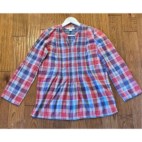 Coldwater creek pink plaid pintuck flannel popover blouse size small - Picture 3 of 10